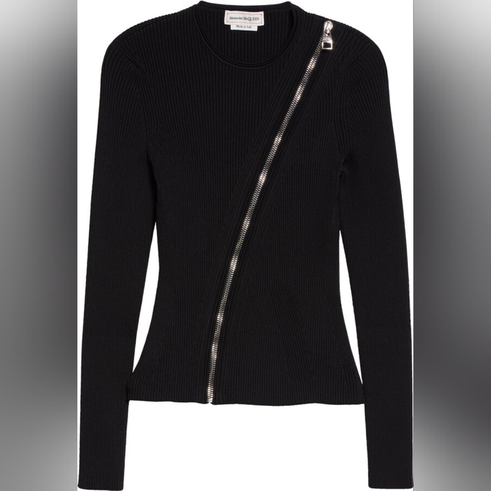 Alexander McQueen Asymmetric Slash Zipper Rib Sweater Size S